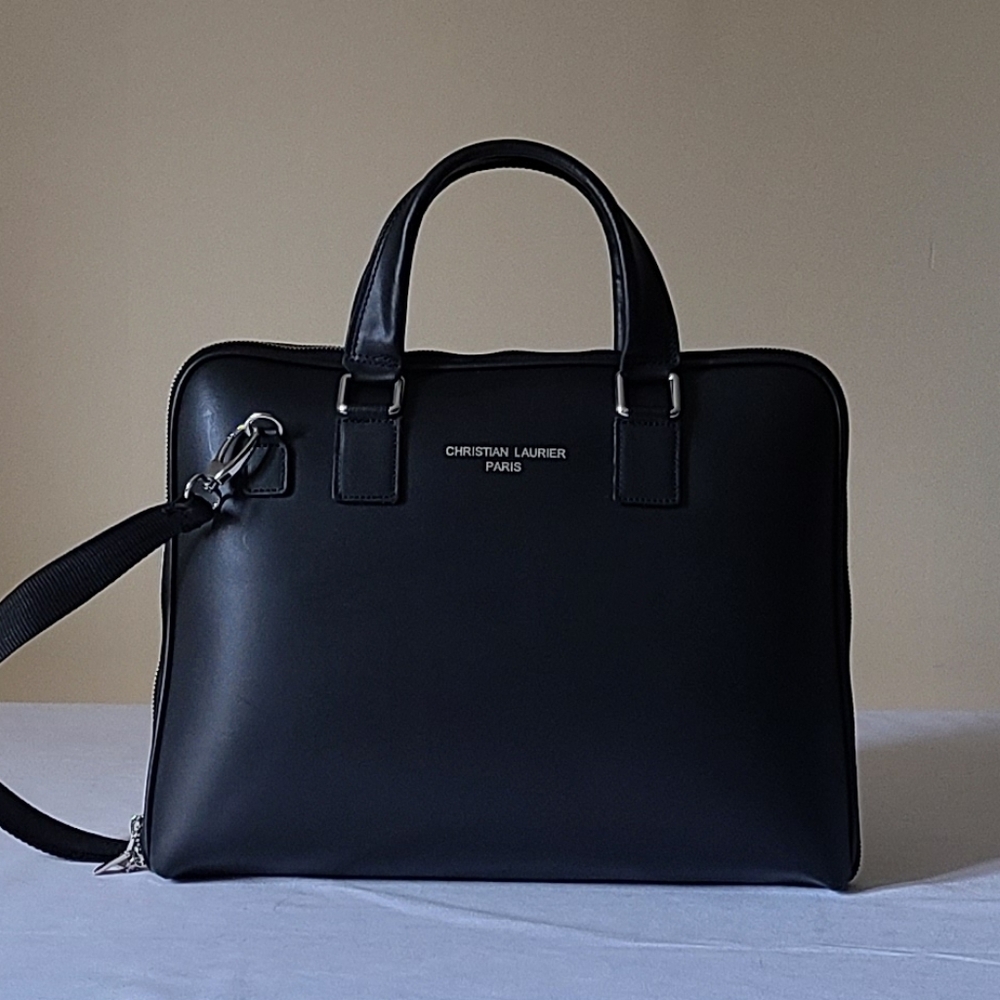 Christian Laurier Jimi Black Leather Work Laptop Bag Structured Satchel